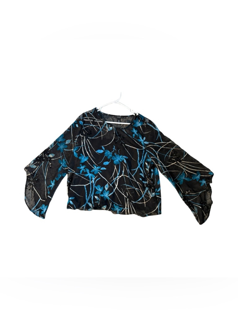 Alfani Black Sheer Blouse with Teal Floral Print - Picture 5 of 8